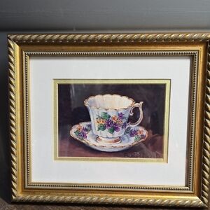 Framed Teacup Artwork with Gold Frame